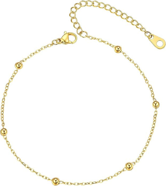 PROSTEEL Stainless Steel Chain Anklets for Women, Silver/Gold Tone, Ankle Bracelets Hypoallergenic, 8-10.5 Inch Adjustable, Come with Box