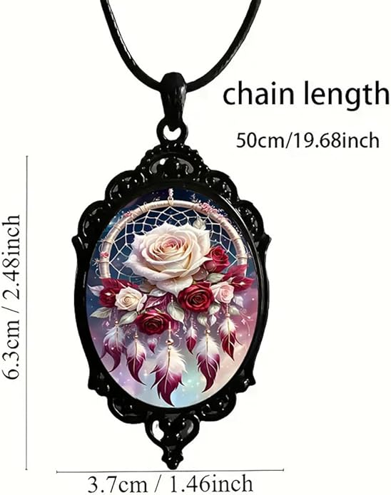 Gothic Rose Glass Necklace for Women Vintage Satan Demon Pendant Halloween Roses Necklaces Dark Punk Style Necklace Victoria Emboss Necklaces Mystic Witch Jewelry Gift Accessories