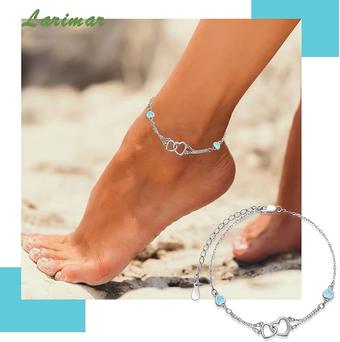 Dorunmo Anklet/Bracelet for Women 925 Sterling Silver Birthstone Jewelry Cubic Zirconia Double Heart Chain Jewelry for Mom Wife Friend Bride Valentine's Day Christmas Birthday Mother's Day