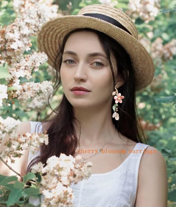 Pink Flower Dangle Earrings for Women Cute Asymmetry Flower Earrings Fairy Statement Summer Refreshing Seaside Idyllic Holiday Earrings