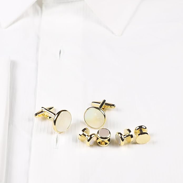 MENDEPOT Men Formal Wear Dress Shirt Cufflinks And Studs Set With Box Wedding Groom Groomsmen Gift