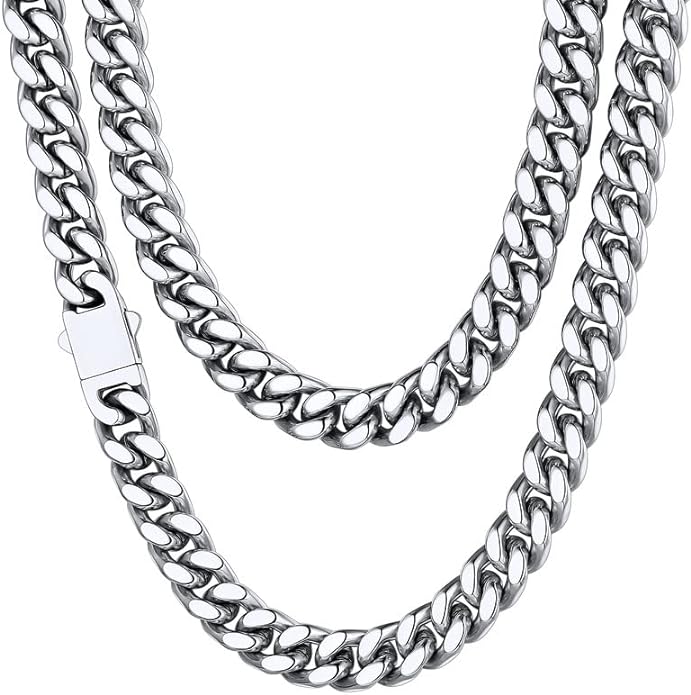 ChainsHouse Stainless Steel Mens Cuban Link Chain, Black/ 18K Gold Plated Miami Cuban Chain Necklace, 5mm/7mm/9mm/12mm/14mm Width, No Tarnish& Durable Hip Hop Mens Jewelry, 18"-30", Send Gift Box