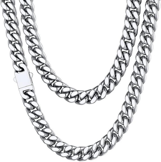 ChainsHouse Stainless Steel Mens Cuban Link Chain, Black/ 18K Gold Plated Miami Cuban Chain Necklace, 5mm/7mm/9mm/12mm/14mm Width, No Tarnish& Durable Hip Hop Mens Jewelry, 18"-30", Send Gift Box