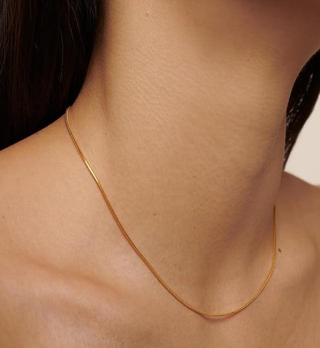 CHESKY Gold Necklace for Women-14K Gold Plated/Sterling Silver Plated Snake Chain Necklace Dainty Simple Chunky Herringbone Necklace Choker Necklaces Jewelry for Women
