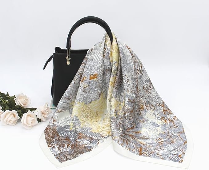 ANDANTINO 100% Mulberry Silk Square Scarf for Hair-25.6" X25.6'' Women Men Natural Silk Neckerchief Digital Printed Headscarf