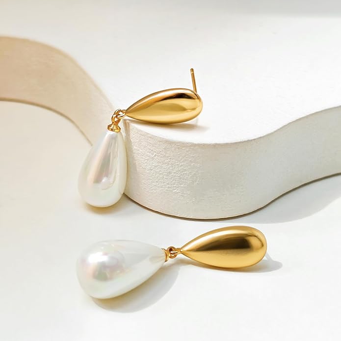 Zeffy Pearl Earrings for Women 14k Gold/Silver Pearl Drop Earrings Long White Pearl Tassel Dangle Statement Earrings Bridal Wedding Dainty Prom Earrings Birthday Gifts Jewelry