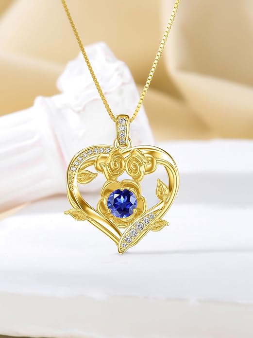 Midari 18K Gold Heart Birthstone Necklace for Women Rose Pendant Birthday Jewelry Gifts for Wife Her Daughter Mom