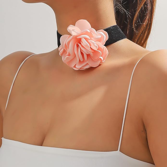 Flower Choker Necklace for Women Vintage Rose Flower Necklace Velvet Ribbon Camellia Floral Choker Necklaces Elegant Summer Necklace Jewelry for Retro Weddings 90s Costume Parties Holiday