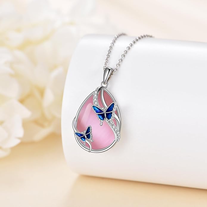KQF Dragonfly/Butterlfy/Cat/Jellyfish/Bunny/Axolotl/Bee/Mermaid/Hummingbird/Elephant Necklace for Women Sterling Silver Moonstone Pendant Necklace Dragonfly Jewelry Gifts for Women