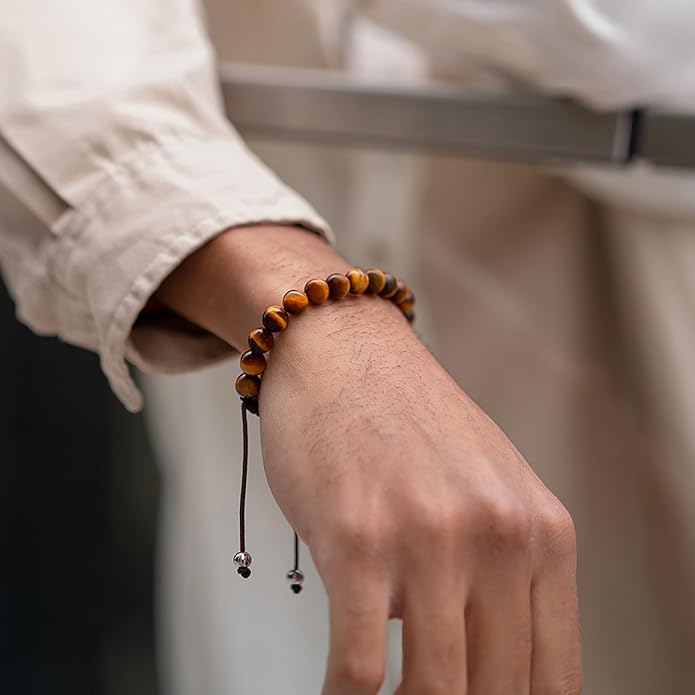 RTZN® Tigers Eye Bracelet for Men – Premium Artisan Handcrafted Golden Brown Tiger Eye Bead Bracelets – Natural Stone Tiger Eye Bracelet Men – Beaded Bracelets for Men