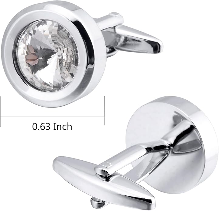 ZEEY Silver Round Crystal Gemstone Cufflinks for Men Women Classic Men's Cufflink Jewelry Set for Business Wedding Party Formal Events Daily Tuxedo Dress Shirt Accessories