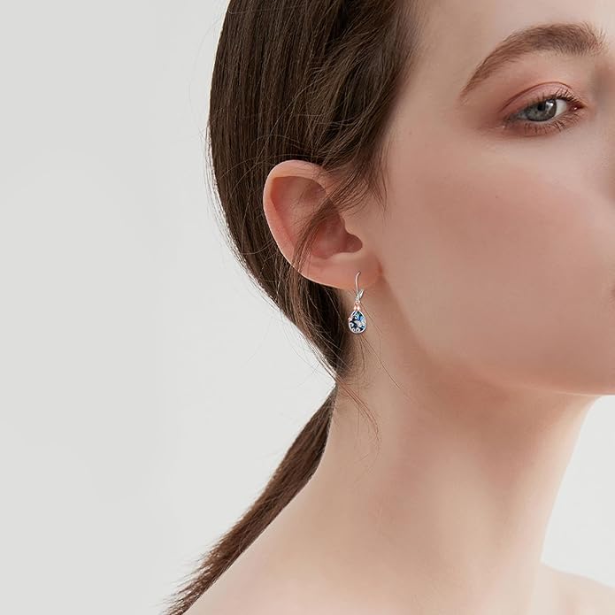 AOBOCO Butterfly/Dragonfly/Bee/Ladybug Leverback Earrings 925 Sterling Silver Rose Lotus Tulip Flower Filigree Dangle Earrings Teardrop Moonstone Larimar Turquoise Abalone Shell Jewelry Birthday Gifts for Women