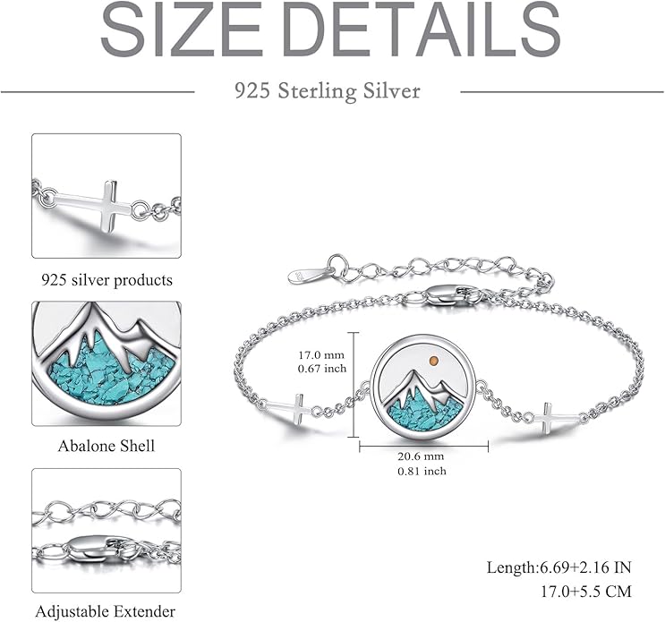 AOBOCO Mustard Seed Bracelet S925 Sterling Silver Mountain Cross Bracelets Christmas Christian Faith Jewelry Mothers Day Birthday Gifts for Mom
