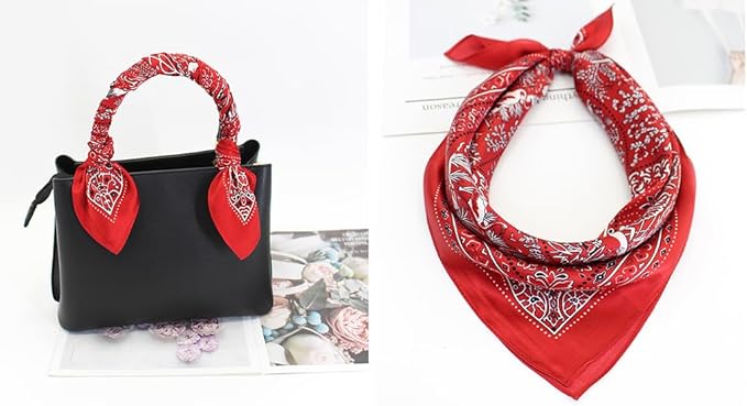ANDANTINO 100% Pure Mulberry Silk Small Square Scarves -21'' x 21''- Digital Printed Neckerchief –Women Men Lightweight Scarf