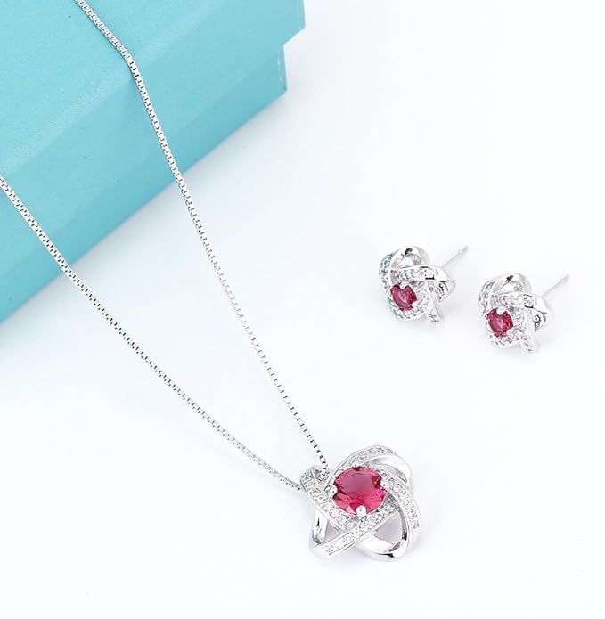 AMYJANE Bridal Jewelry Set for Women - Crystal Cubic Zirconia Love Knot Necklace Stud Earrings Elegant CZ Jewelry Set for Wedding Bride Bridesmaids Gift Set