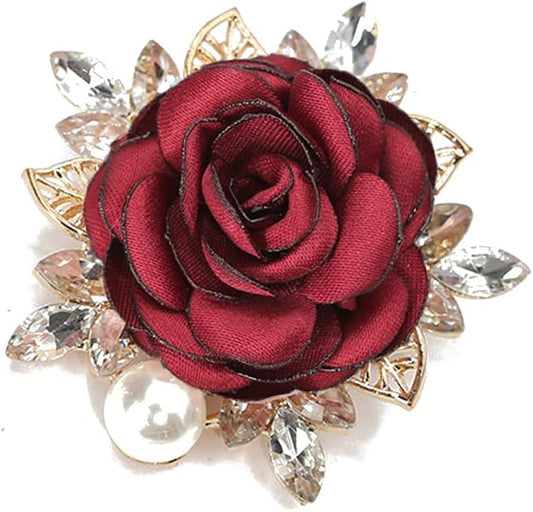 Elegant Rose Flower Brooch Pin for Women Men Wedding Party Gentleman's Essentials Handmade Imitation Crystal Pearl Fabric Flower Lapel Pin Dress Suit Accessories Boutonniere Ideas Gift