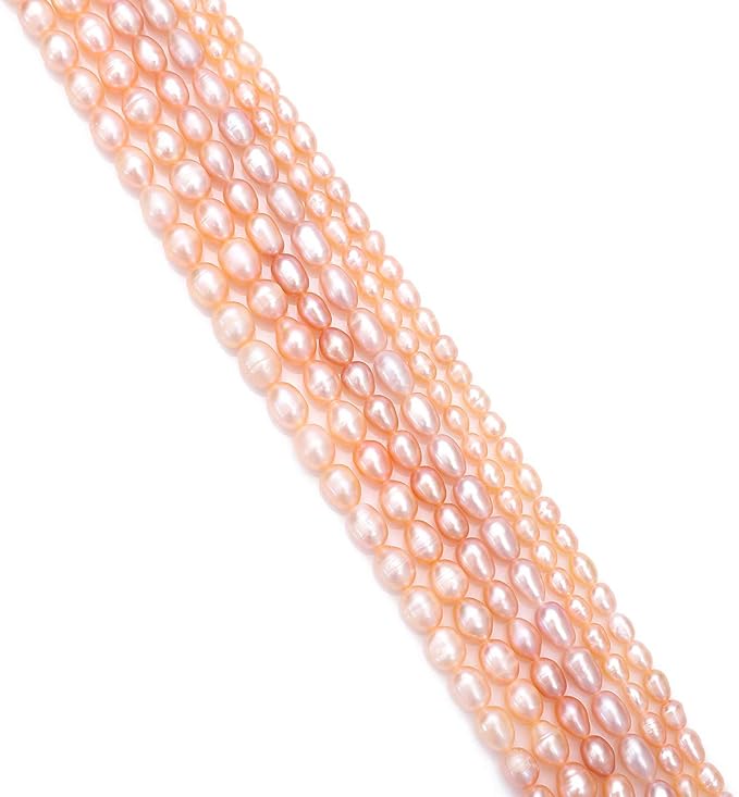 BEADIA Natural Pearl Beads Rice 4-5mm Pink Freshwater Cultured Loose Gemstone Beads for DIY Jewelry Making 13.8''/Strand