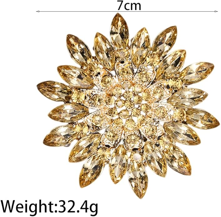Rhinestone Large Flower Brooches Pins for Women Fashion Sparkly Crystal Sunflower Statement Brooch Unique Wedding Party Suit Dress Jewelry Accessories