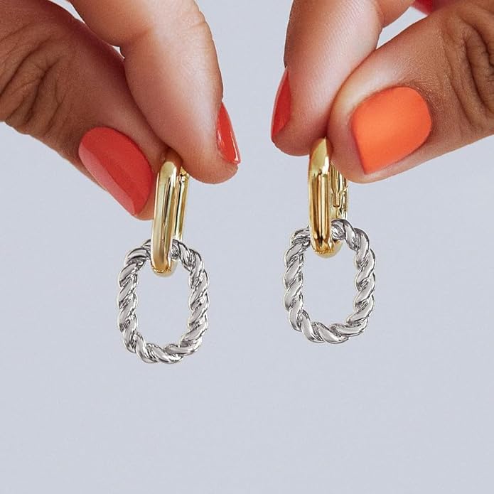 Ana Luisa Ash Double Hoop Earrings for Women - 14K Gold Plated, Silver & Two-Tone Drop Dangle Hoop Earring - Trendy Paperclip Link Huggie Hoop - Hypoallergenic, Water-Resistant & Tarnish-Free Jewelry