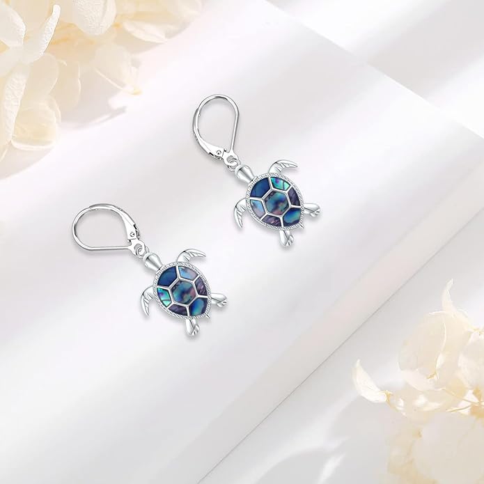 Black Cat/Turtle/Moonstone//Turquoise/Flower/Tree of Life Earrings Sterling Silver Cute Animal Leverback Dangle Earrings Jewelry Gifts