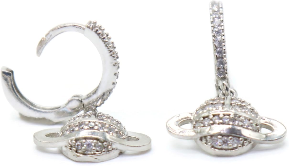 Planet-Inspired Dangle Hoop Earrings for Women – Crystal-Encrusted Saturn Design, 25mm Drop Length, 23mm Wide.KT0010