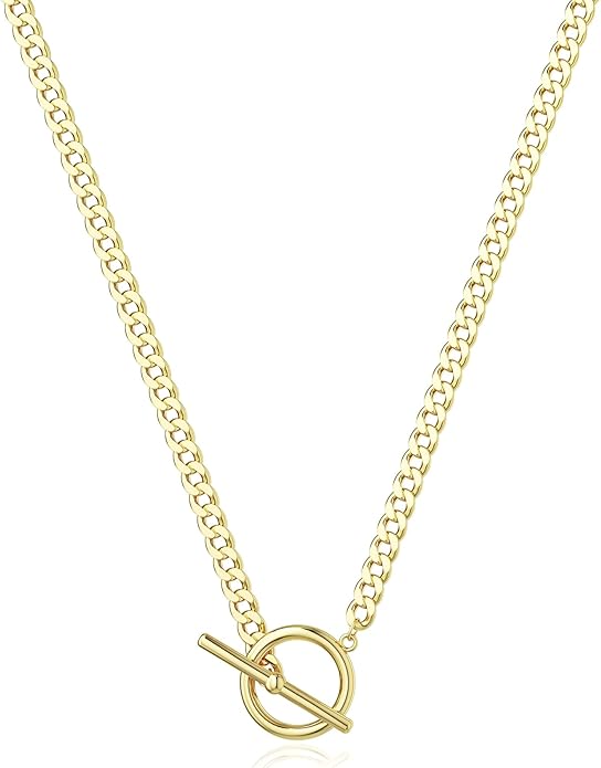 Gold Plated Necklaces for Women - Dainty Layered 14K Gold Plated Stack Paperclip Rope Cuban Toggle Link Chain Choker Necklace Set Chunky Trendy Jewelry Gift