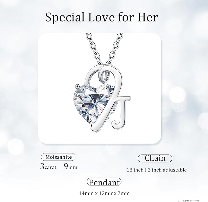 ForeverLove Heart Necklaces for Women, 4-2 Carats Heartshap Moissanite, Silver Pendant Jewelry, Anniversary Birthday Gifts for Wife, Girlfriend, Daughter, Mom