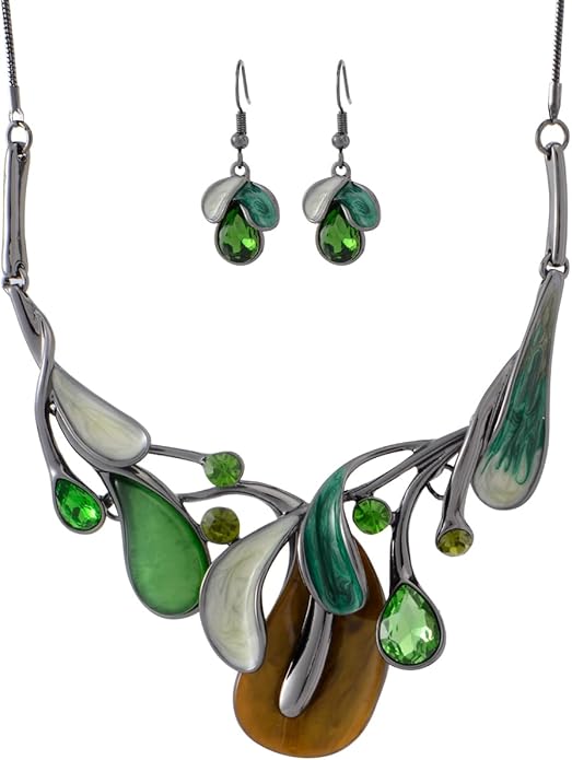 Chunky Statement Jewelry Set Vintage Retro Leaf Flower Floral Geometric Bohemian Boho Bib Necklace Earring Set Fashion Costume Jewelry for Women Girls Wedding Party Prom Unique Gift