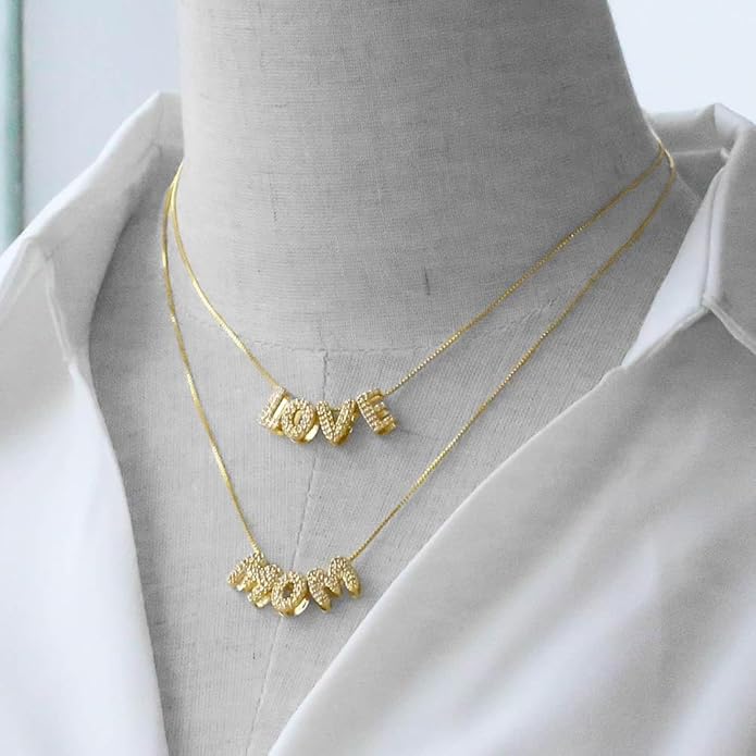 Custom Diamond Bubble 3D Letter Necklace Puffy Personalized Initial Charm with Zircon,18K Gold Plated Dainty Balloon Name Necklace for Women, Handmade Jewelry Gift for Her,Mother's Day