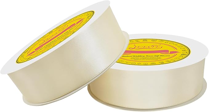 LEEQE 100 Yards Ivory Satin Ribbon Polyester Ribbon for Gift Wrapping Very Suitable for Weddings Party Hair Bow Invitation Decorations and More（1-1/2 inch X 50Yards X 2 Roll）