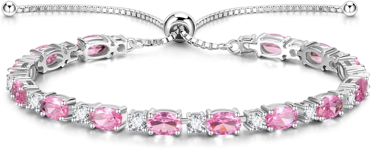 FANCIME Birthstone Tennis Bracelets Sterling Silver Bolo Tennis Bracelets Charm Fine Jewelry Birthday Gifts for Women Mom Wife Her