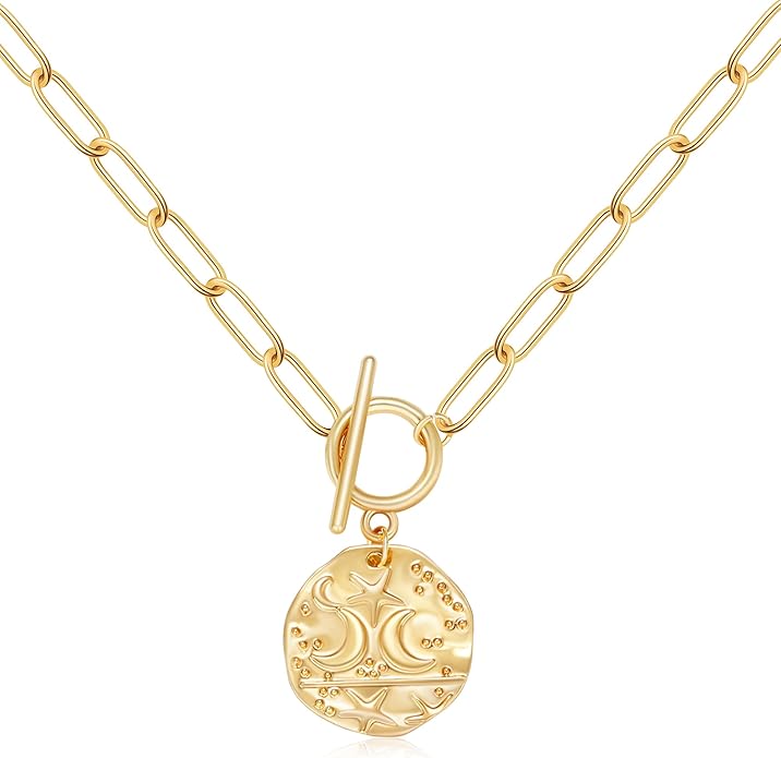Chunky Gold Necklace for Women, 18K Waterproof Heart Necklace Statement Necklace Gold Charm Necklace Chunky Jewelry Paperclip Chain Choker Gift for Women