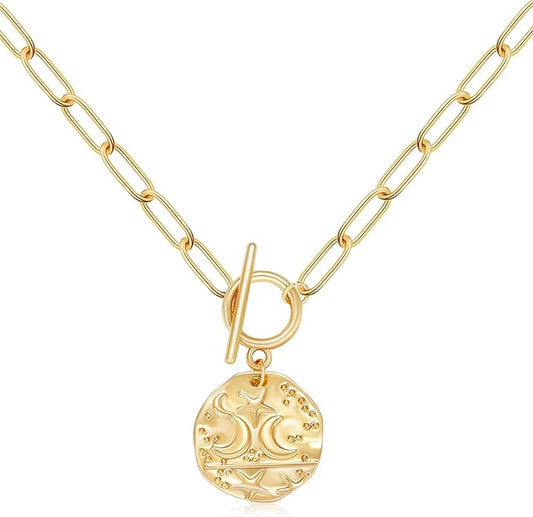 Chunky Gold Necklace for Women, 18K Waterproof Heart Necklace Statement Necklace Gold Charm Necklace Chunky Jewelry Paperclip Chain Choker Gift for Women