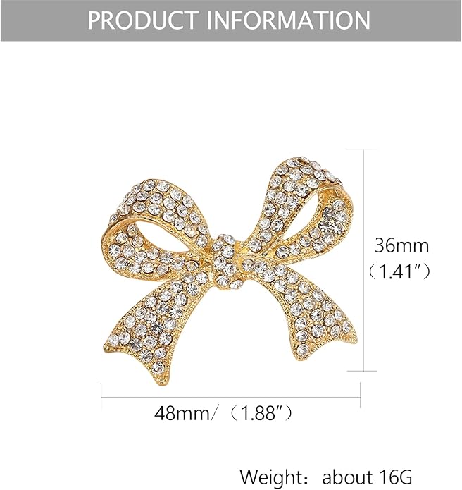 Kprusoian Elegant Crystal Bow Brooch Pin for Women,Vinage Sparkly Rhinestones Brooches Pins Beautiful Lapel Pins Dress Suit Shirt Ceremony Clothes Accessories Jewelry