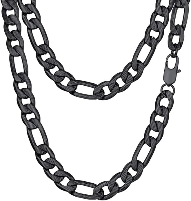 PROSTEEL 316L Stainless Steel Figaro Cuban Chain Necklace for Men, Black/18K Real Gold Plated, 4/5/6/7.5/9/10/13mm, 14inch-30inch, Come with Box