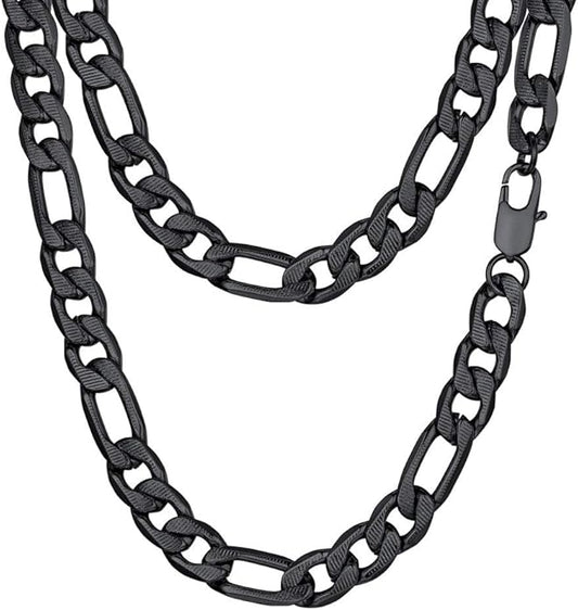 PROSTEEL 316L Stainless Steel Figaro Cuban Chain Necklace for Men, Black/18K Real Gold Plated, 4/5/6/7.5/9/10/13mm, 14inch-30inch, Come with Box