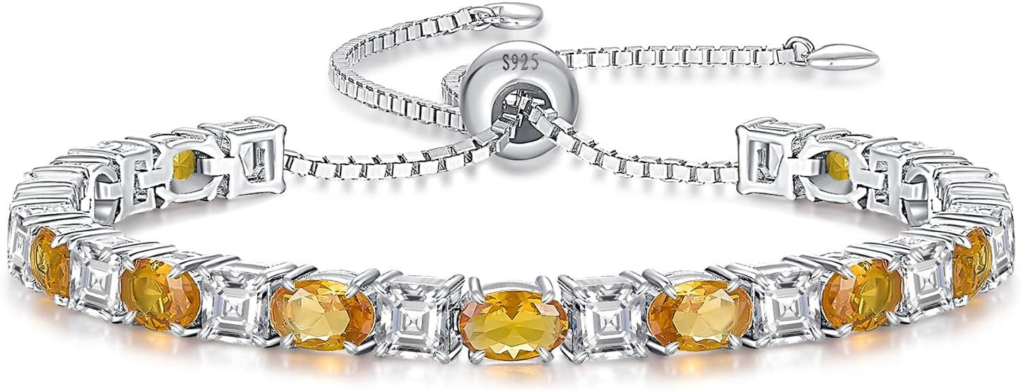 Sterling Silver Birthstone Bracelets for Women White Gold Tennis Bracelets Adjustable Chain 6-9 Inchs Jewelry Hypoallergenic Anniversary Birthday Gifts for Women Mom Wife Her