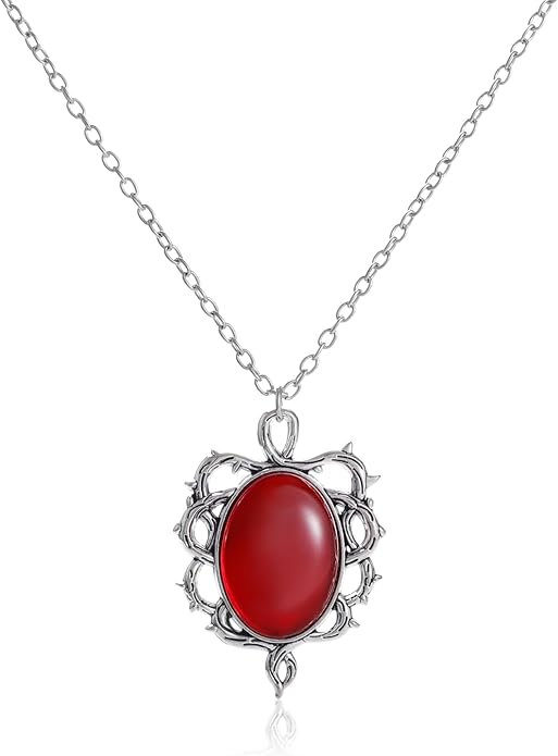 MIFYNN Gothic Stardust Crystal Cameo Necklace Red Purple Crystal Pendant Necklace Vintage Satan Demon Halloween Jewelry for Women