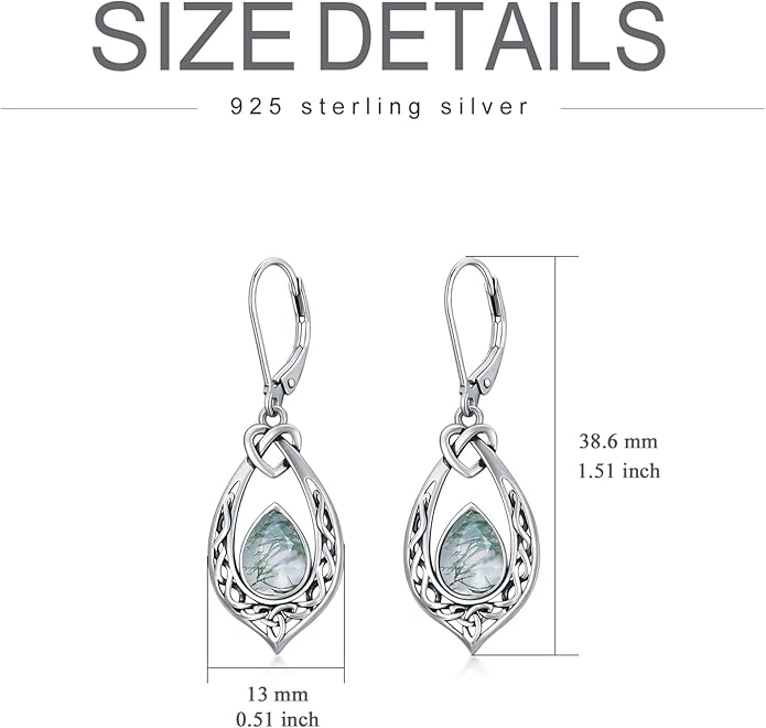 Celtic Knot Dangle Earrings 925 Sterling Silver Oxidized Vintage Drop Leverback Earrings with 8 * 6mm Simulated Birthstone Crystal Christmas Jewelry Gifts for Women (Gift Box)