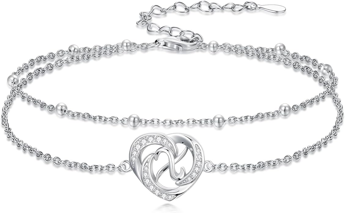 Dorunmo Initial Anklet 925 Sterling Silver Letter A-Z Layered Heart Anklet Beach Jewelry Birthday Gifts for Women