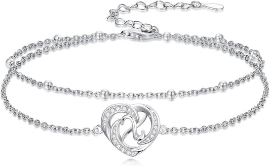 Dorunmo Initial Anklet 925 Sterling Silver Letter A-Z Layered Heart Anklet Beach Jewelry Birthday Gifts for Women