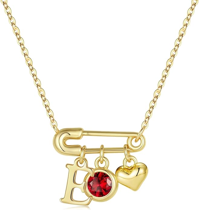 MONOOC Christmas Gifts for Women Girls - 14K-Gold-Plated Dainty Paperclip Heart Initial Necklace Birthstone Necklace Jewelry Birthday Gifts for Women Her Mom Friend Wife Sister