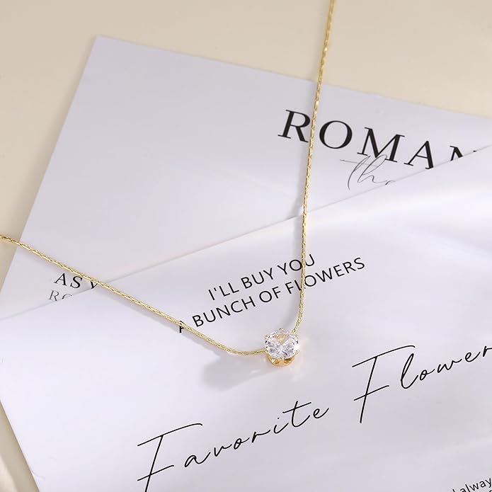 Cubic Zirconia Necklace, Dainty 14k Gold Plated Diamond Necklaces For Women Choker Necklace Simple Gold Plated CZ Jewelry Necklaces for Women Trendy Gifts