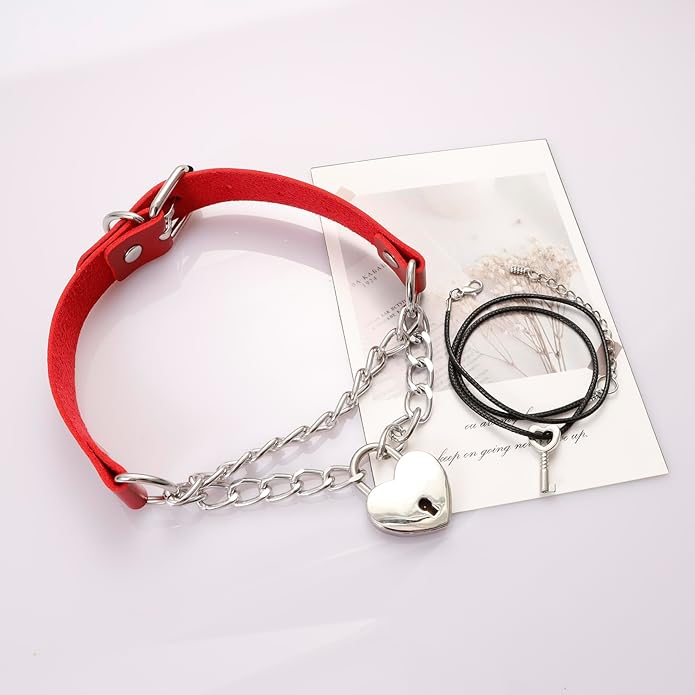 MILAKOO PU Leather Punk Choker Necklaces Circle/Heart Charm Adjustable Collar Necklace for Women