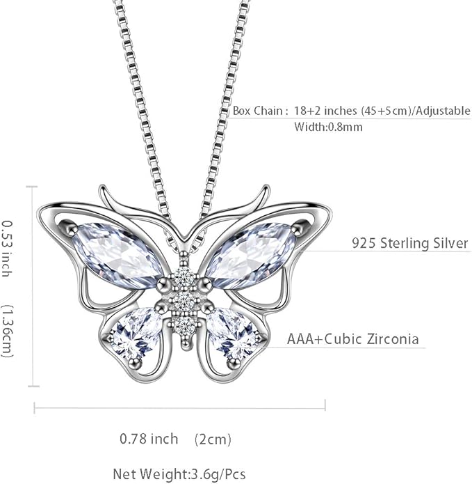 Aurora Tears Butterfly Birthstone Pendant Necklace - Women 925 Sterling Silver Butterflies Birthstone Pendant Necklace Jewelry Birthday Gift for Women