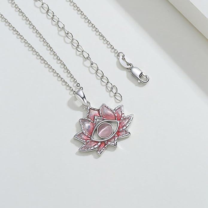 Evil Eye Necklace for Women 925 Sterling Silver, Protection Necklace with Blue Evil Eye Charm, Evil Eye/Lotus Pendant Jewelry, Birthday Christmas Gifts for Her