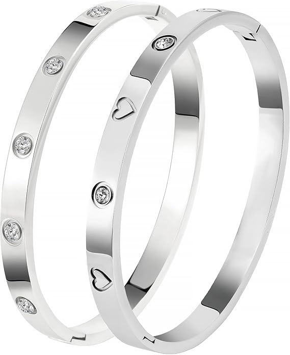 Silver Bangles for Women - Stainless Steel Love & Friendship Bracelet Set with Gift Box | Daily Wear & Party Jewelry