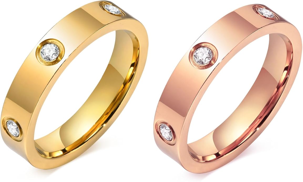 MPRAINBOW Gold Rings for Women, 18K Gold Plated Stainless Steel Cubic Zirconia Friendship Band Wedding Party Trendy Jewelry Gift Non-Tarnish,Christmas Birthday Gifts for Her Girlfriend