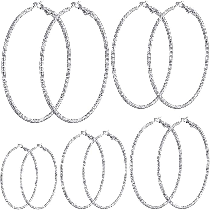 5/10 Pairs Stainless Steel Hoop Earrings for Women Hypoallergenic Large Small 14K Gold Plated Starry Sky Filigree Hoops Silver Plated Hoop Earring Pack Lightweight Fashion Earrings Set