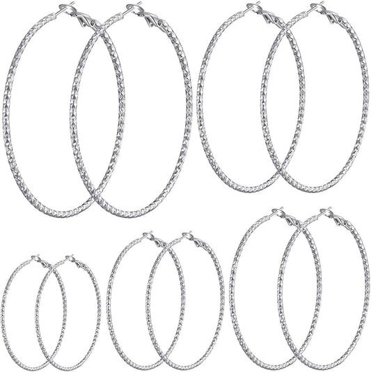 5/10 Pairs Stainless Steel Hoop Earrings for Women Hypoallergenic Large Small 14K Gold Plated Starry Sky Filigree Hoops Silver Plated Hoop Earring Pack Lightweight Fashion Earrings Set